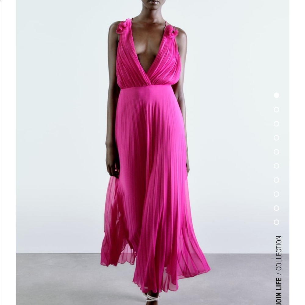 New with tags (sold out on Zara) open back hot pink pleated slip Zara dress
